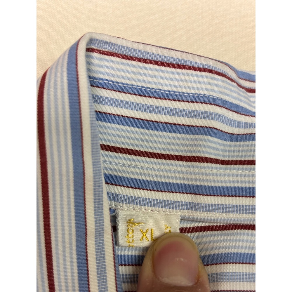 Brioni Mens XL Striped Button Down Shirt Blue Red White Cotton Made in Italy - Picture 4 of 10